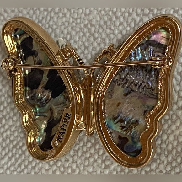 Napier Butterfly Faux Abalone Brooch Pin Gold Tone Signed New - Picture 5 of 5